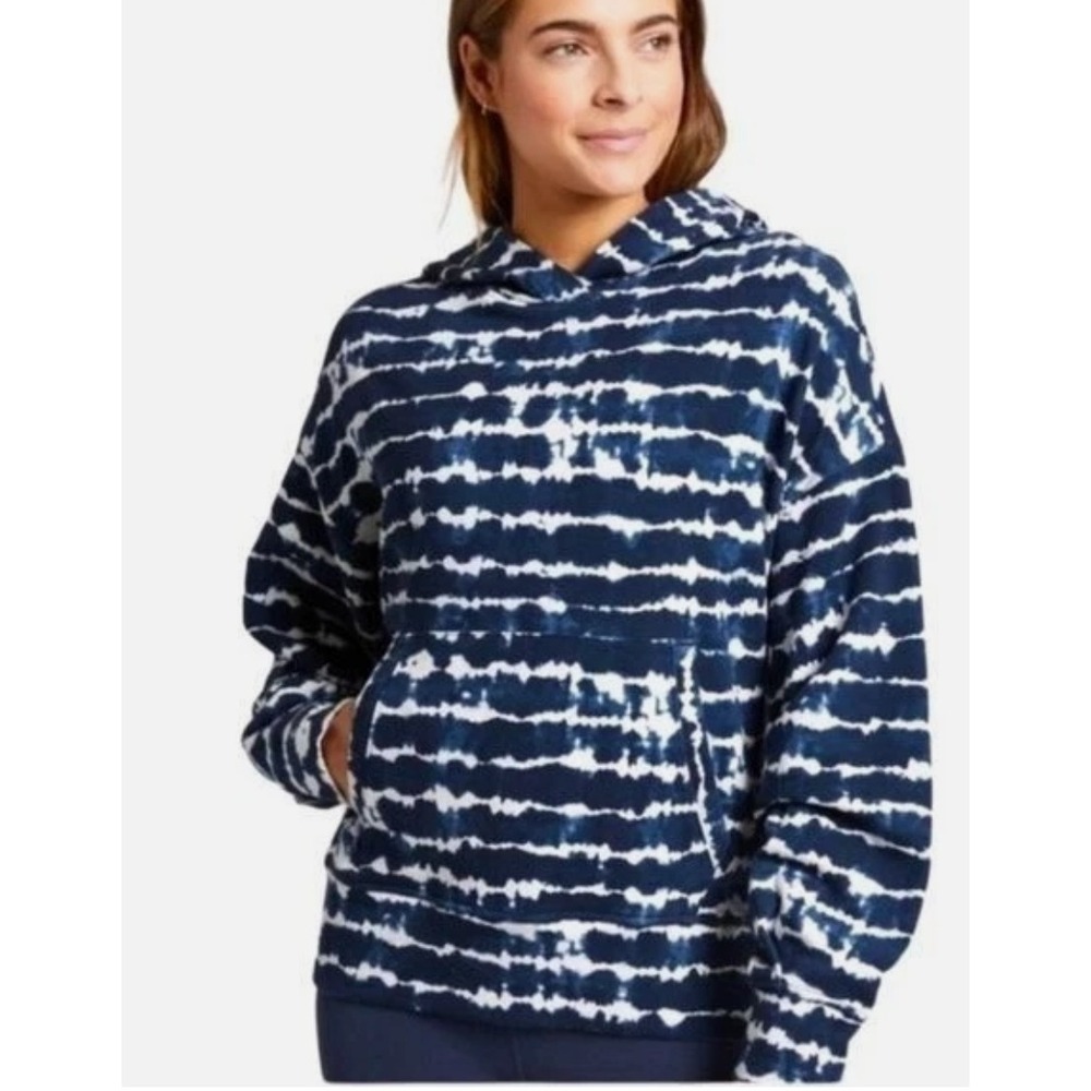 Athleta Balance Printed Hoodie Navy White Tie Dye Stripe Sweatshirt Small 288085